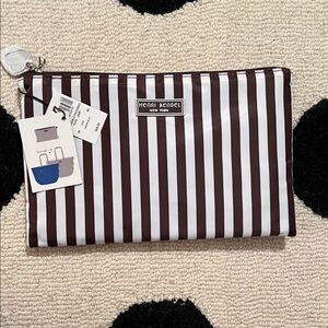 NWT Henri Bendel Brown & White Striped Reversible Packable Shopper Tote